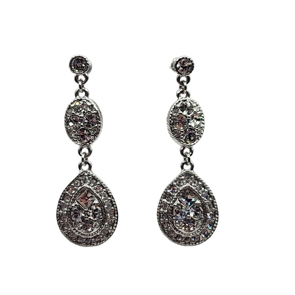 Givenchy Rhinestone Pierced Earrings Silvertone Clear